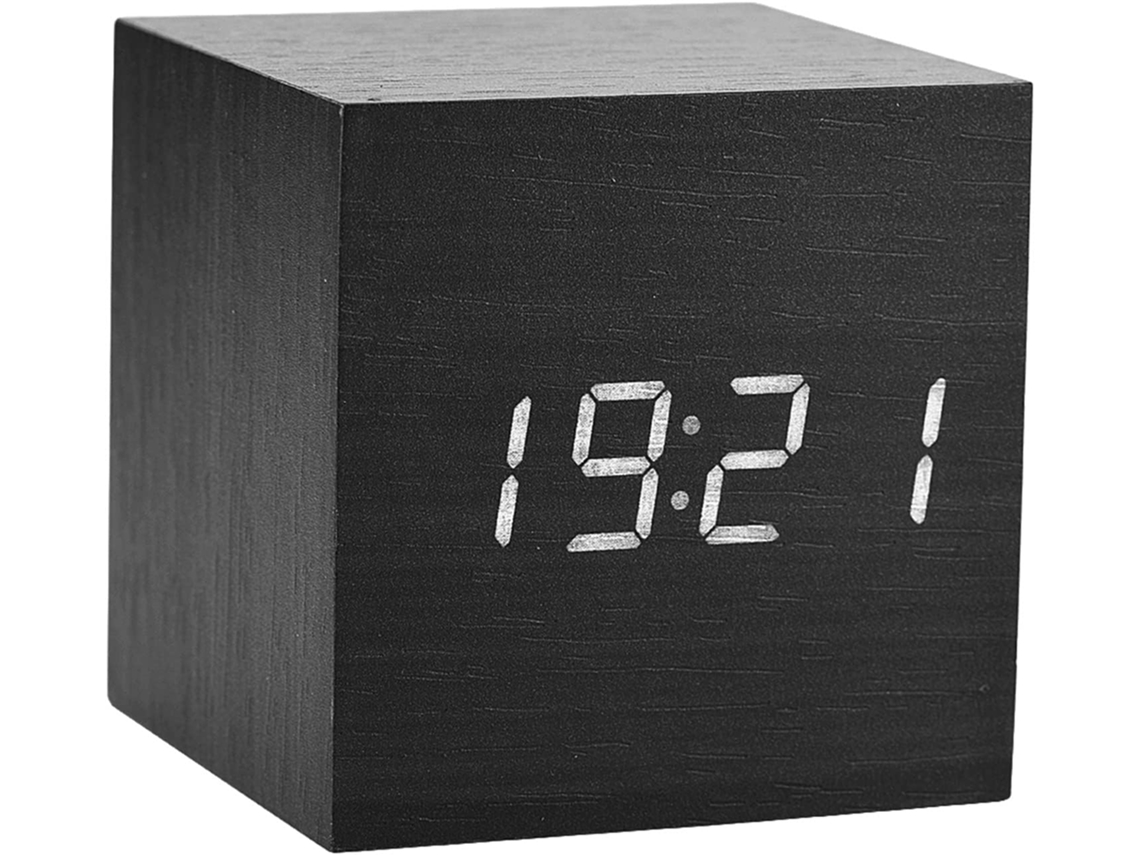 Despertador De Madeira Com Led, Controle De Voz, Visor De Termômetro, 3 Alarmes, Para Casa E Escritório Madeira Preta +