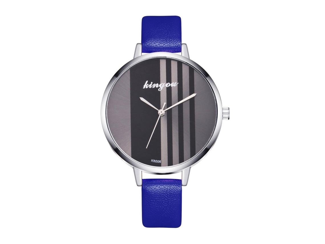 Relógio de Pulso Feminino de Quartzo com Pulseira de Couro Pu Estilo Simples Azul