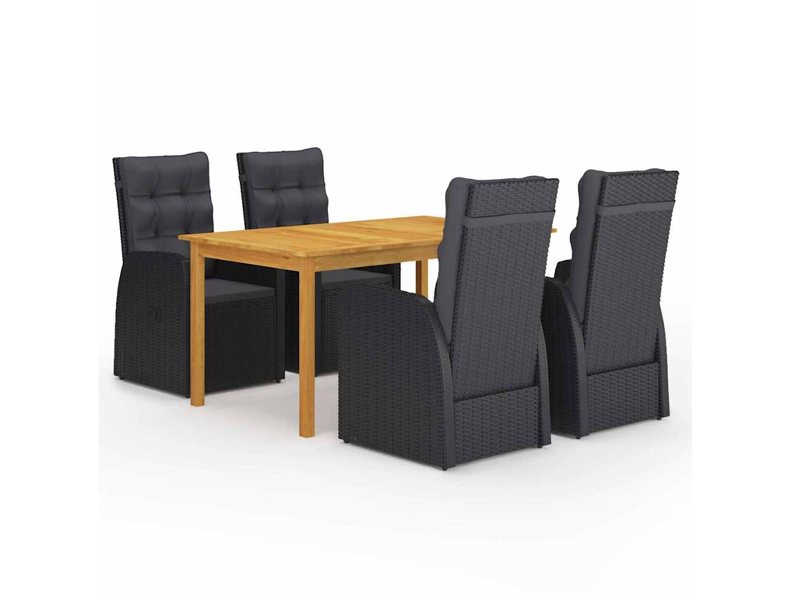 Vidaxl 5 Pcs Conjunto De Jantar De Jardim Preto