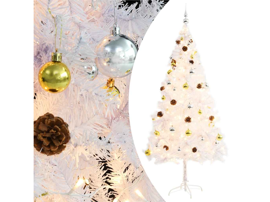 Vidaxl Árvore De Natal Artificial Pré-iluminada Enfeites 180cm Branco