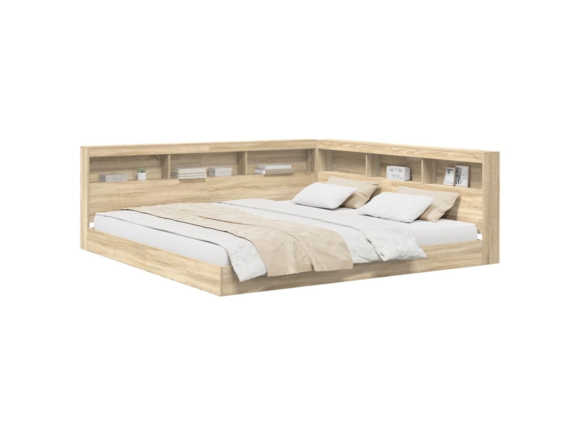 Cama De Casal | Camas Para Quarto | Cama Com Estante Com Cabeceira Carvalho Sonoma 180 X 200 Cm