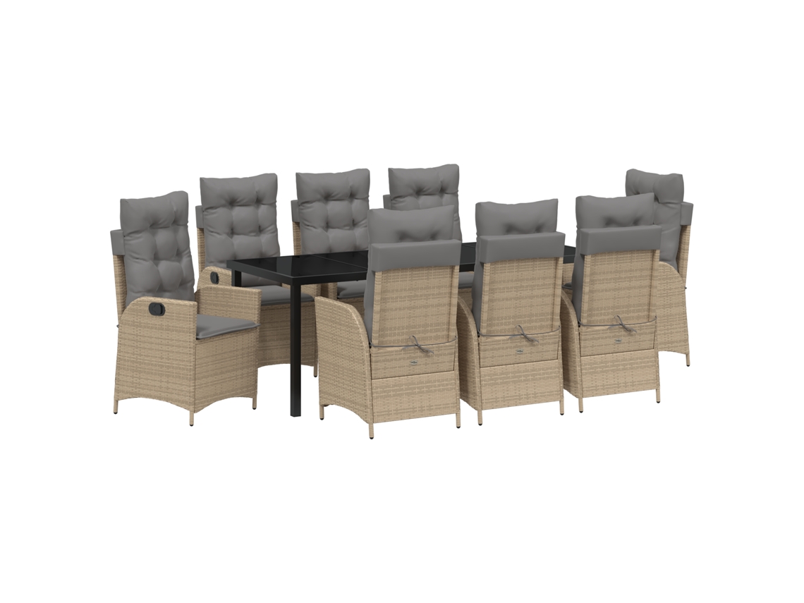 Conjunto 9 Conjunto De Jantar Para Jardim Vidaxl Bege Vime Pe (200 X 80 X 73 Cm)