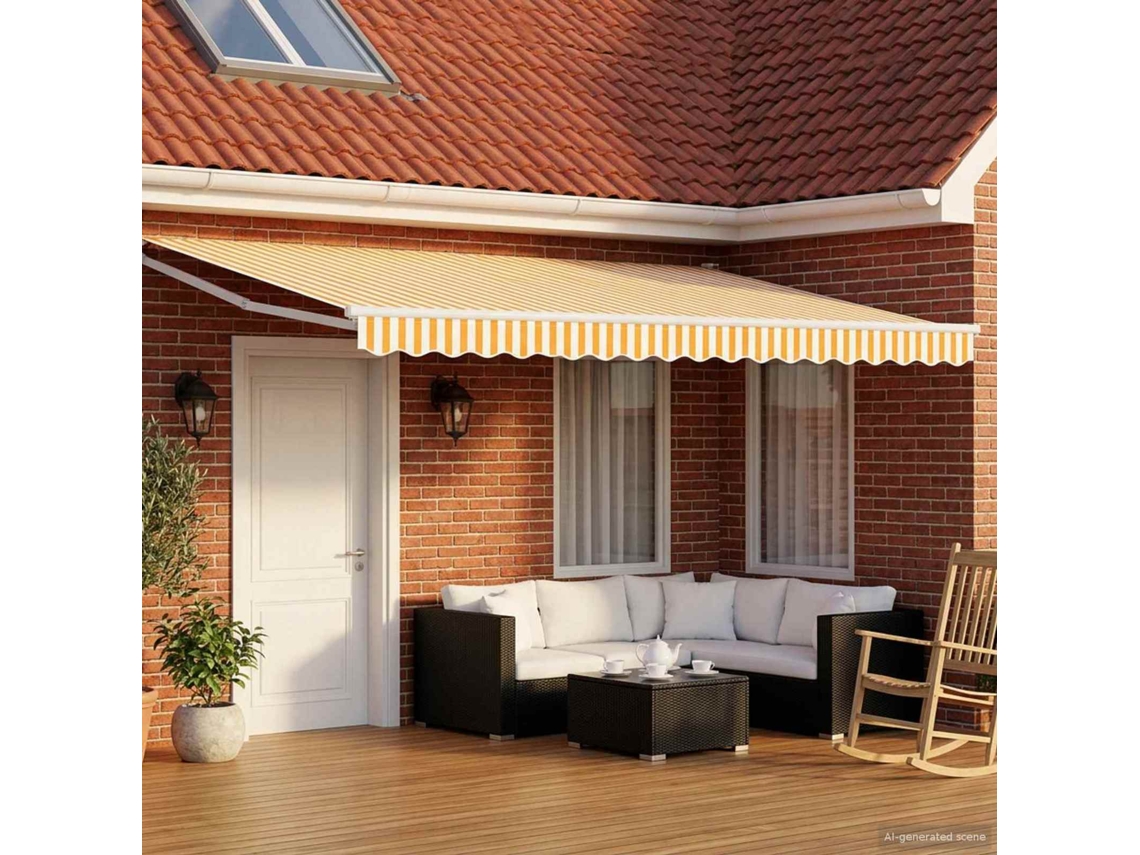 Vidaxl Toldo Retrátil Elétrico Amarelo E Branco 4,5 × 3 M