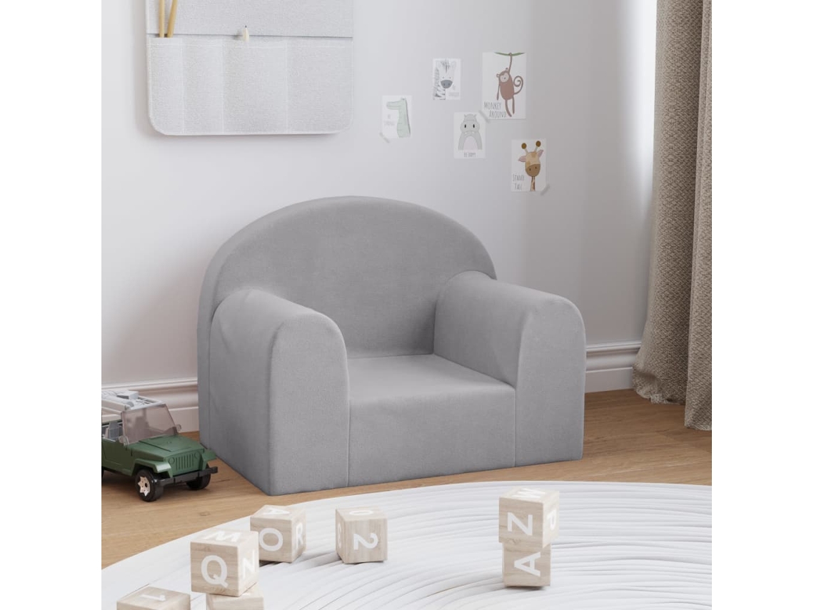 Vidaxl Sofá Infantil Pelúcia Macia Cinzento-claro