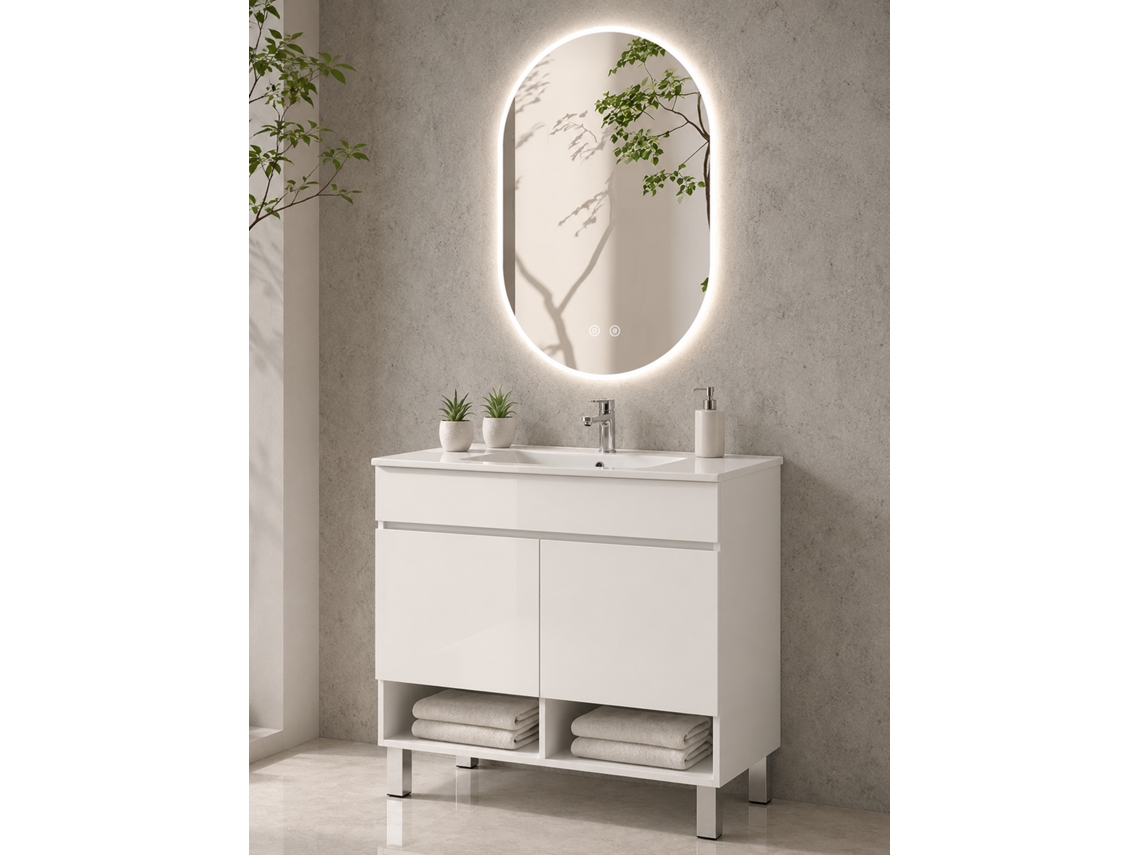 Móvel De Casa De Banho Com Pés Com Lavatório Extraplano Origenbath Nebari Sem Espelho 70x45 Cm Branco