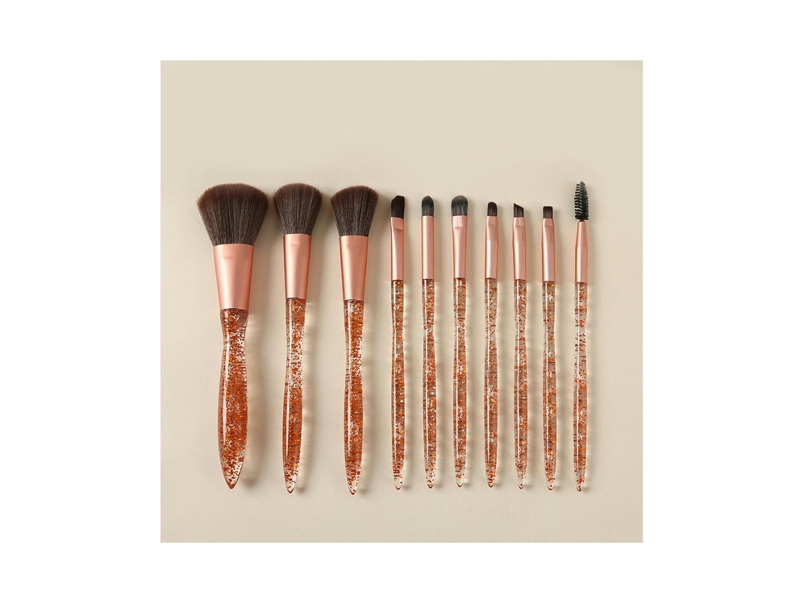 Conjunto de Profissional com 10 Peças Pincel de Maquilhagem para Base de Cristal Brilhante Blush e Mistura de Blush Laranja LUUCOZK