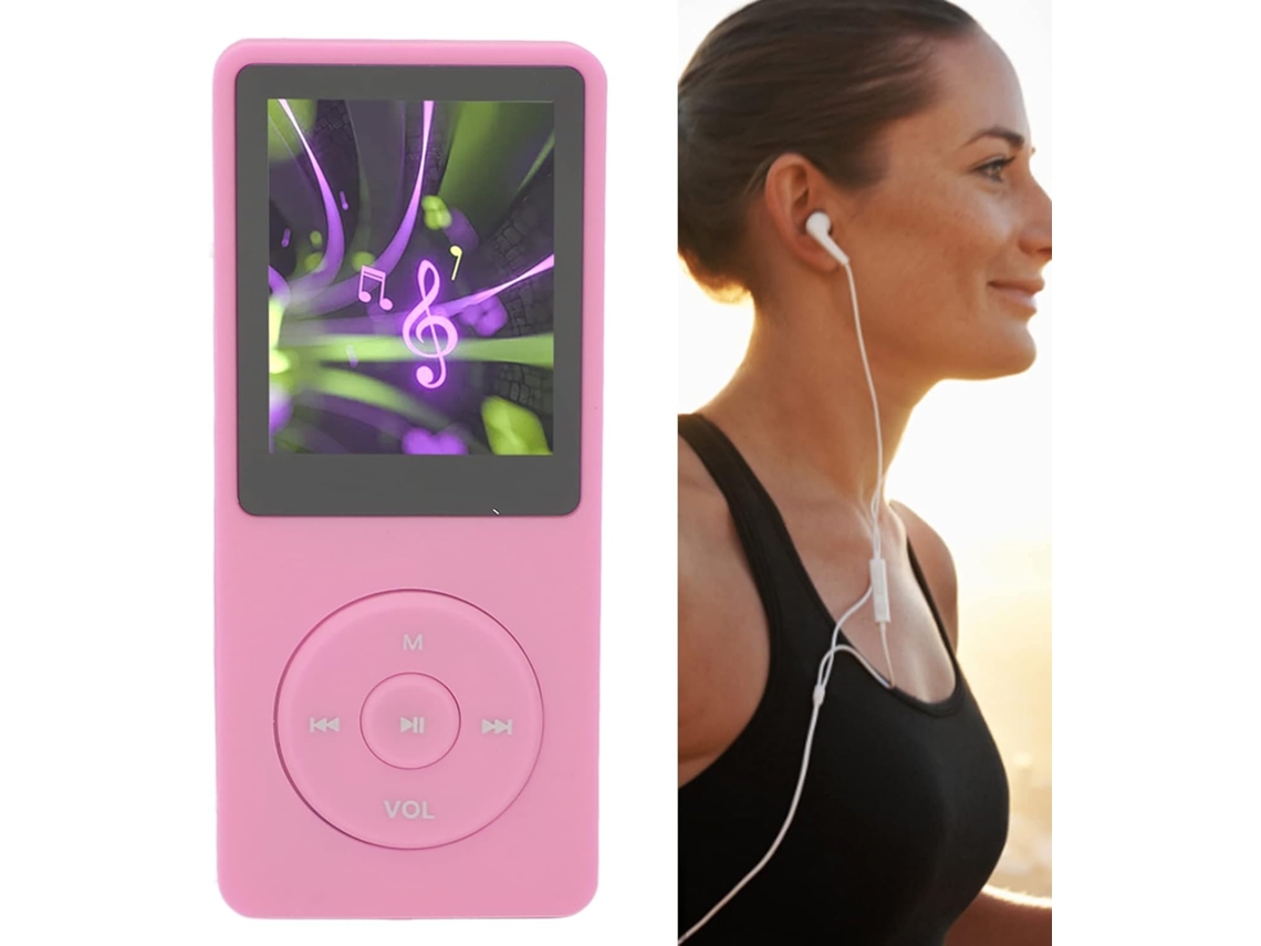 Reprodutor de MP3 de 64 GB/MP4 de 8 GB, Reprodutor de MP4 de 8 GB/64 GB, 30 horas de reprodução, portátil, memória sem perda de dados para esportes (rosa)
