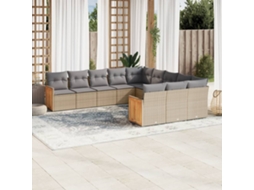 Conjunto de Sofá de Jardim 11 Peças C/ Almofadões Vime Pe Bege Dkd Home Decor