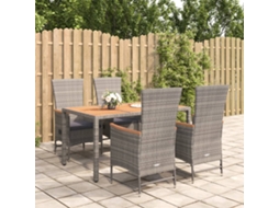 Vidaxl 5 Pcs Conjunto De Jantar P/ Jardim C/ Almofadões Vime Pe Cinza