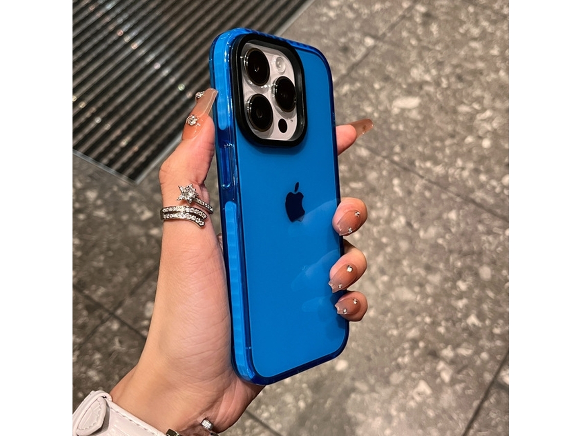 Capa Para Iphone 17 Pro Max Com Borda Azul E Contraste Transparente Em Dois Tons, Resistente A Quedas.
