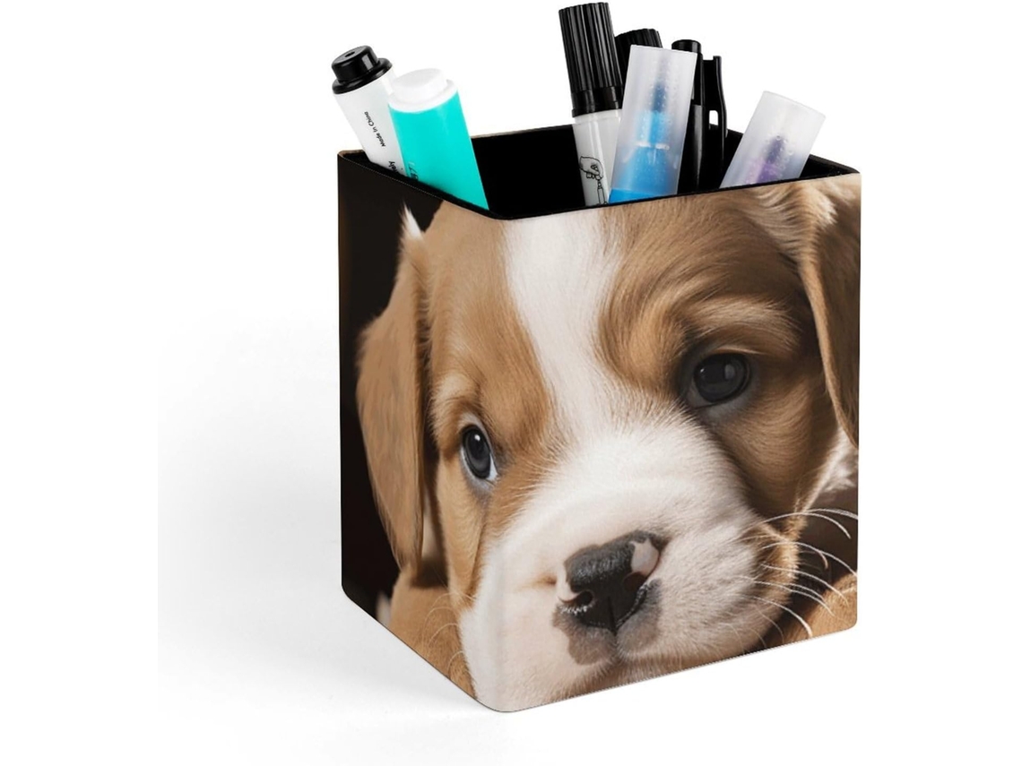 Porta Canetas Quadrado sobre Mesa de Couro, Porta Maquiagem Pinceis, Organizador Animais De Estimação, Com