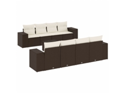 Conjunto de 9 Sofás para Jardim com Almofadões Vime Pe Castanho MAISON EXCLUSIVE