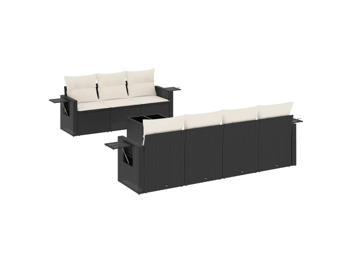Conjunto de 8 Sofás de Jardim com Almofadões Vime Pe Preto MAISON EXCLUSIVE (8 pcs)