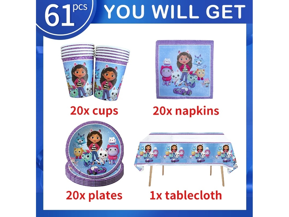 Decoração Para Festa De Aniversário De Gatos Da Casa de Bonecas Gabby, Talheres Descartáveis, Guardanapos, Toalhas De Mesa, Copos, Balões, Acessórios Para C