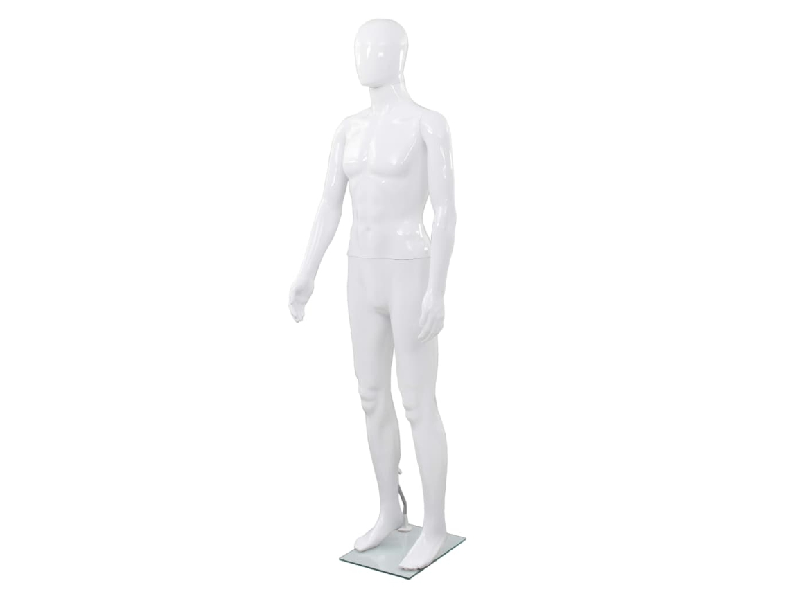 Vidaxl Manequim Masculino Completo Base Vidro 185 Cm Branco Brilhante