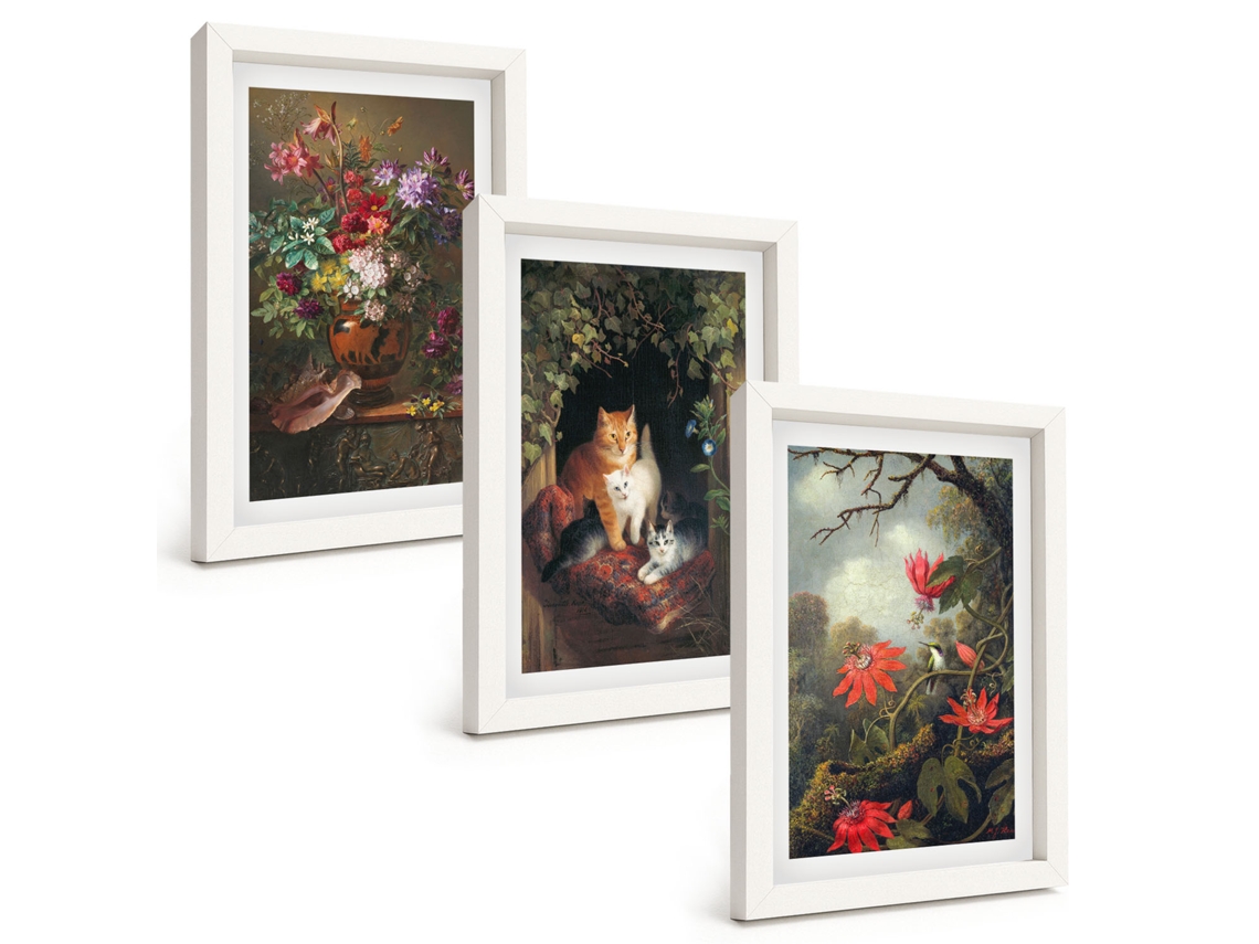 Composição De Quadros Flores Vintage, Gatos, Natureza Espelharte (3 Peças 20x30 Cm)