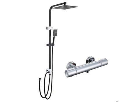 Coluna de Duche Preta Alta Ajustável 69-113 Cm com Chuveiro Suspenso de 10 Polegadas e Misturador Termostático de Latão AURALUM MAX
