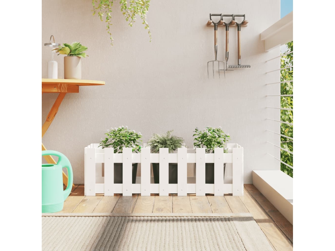 Vidaxl Canteiro Elevado Design Cerca 100x30x30 Cm Pinho Maciço Branco