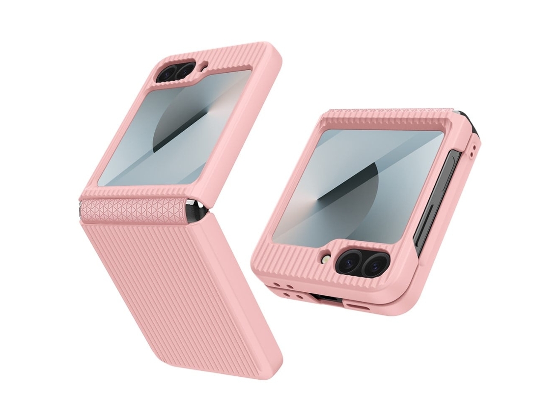 Capa Flip6 5g Para Samsung Galaxy Z 5g, Estilo Listrado, Rígida E Resistente A Impactos, Com Película Protetora Para Tela E Lente, Rosa