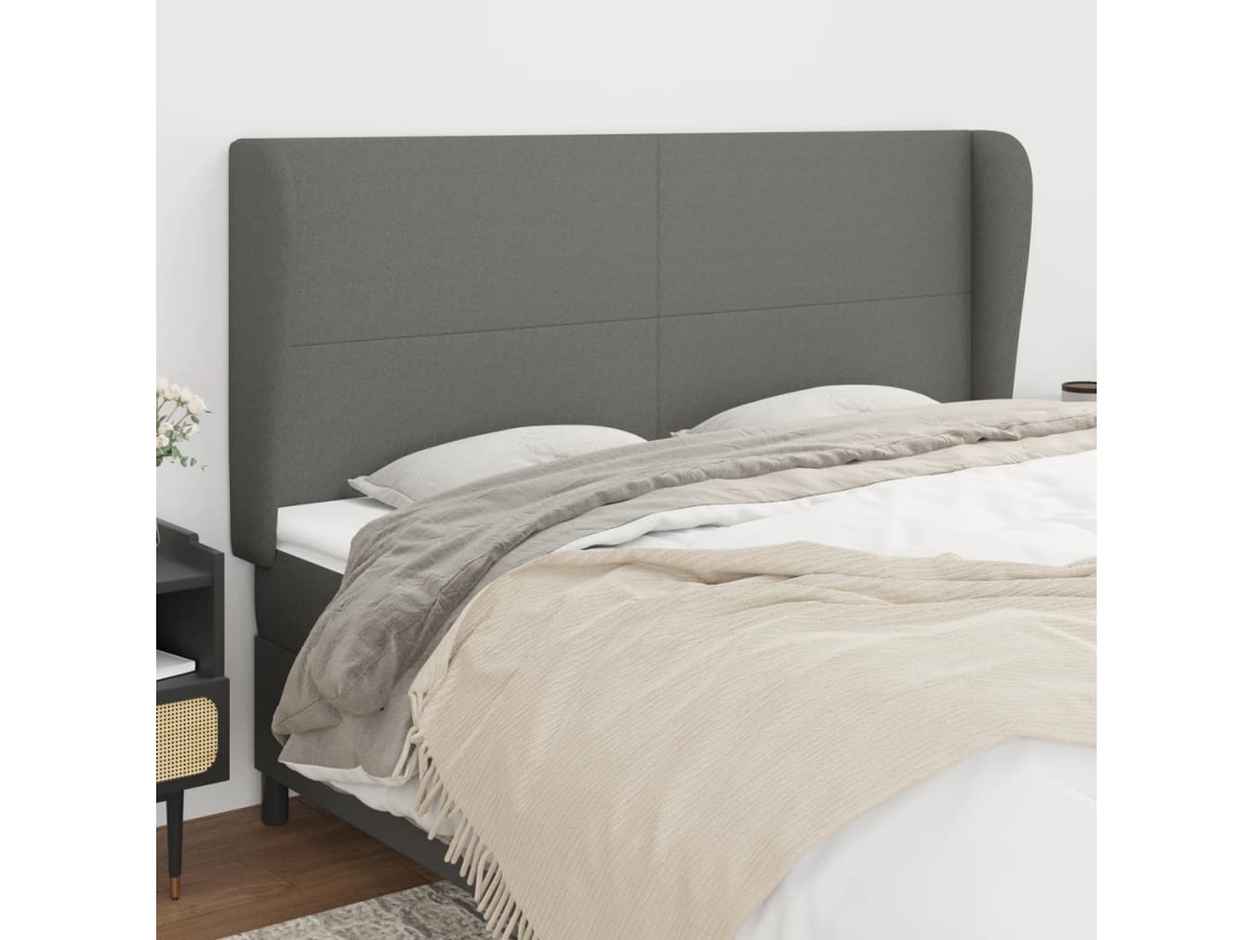 Cabecero con Alas de Tela 203x23x118/128 Cm Gris Oscuro