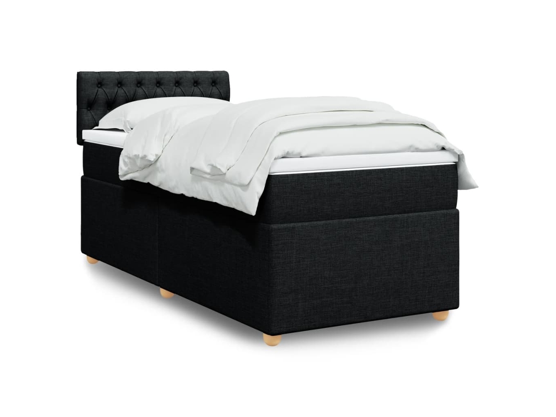 Cama Com Molas/colchão 80x200 Cm Tecido Preto