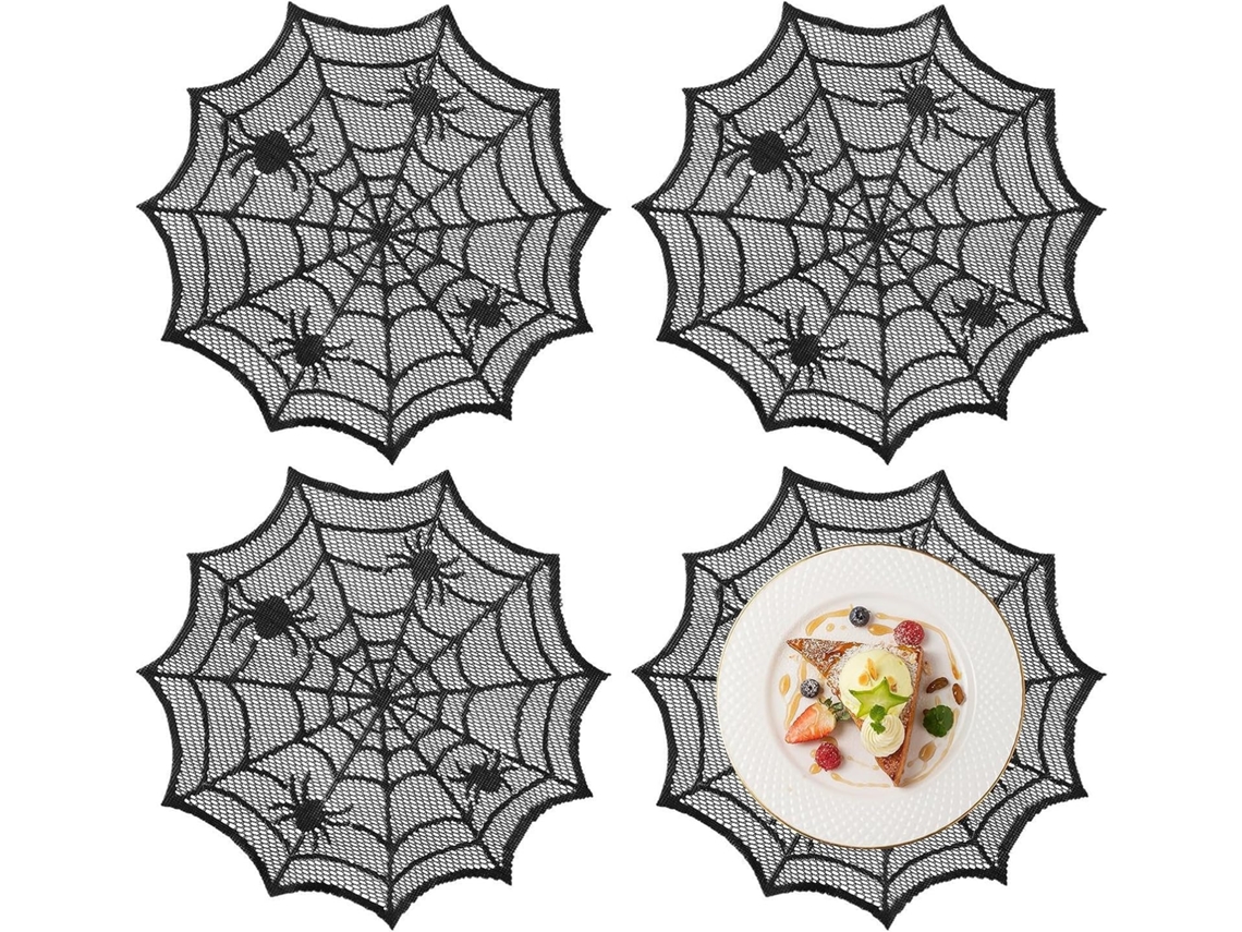 Conjunto De 4 Jogos Americanos Com Estampa De Teia De Aranha Em Renda Para O Halloween |