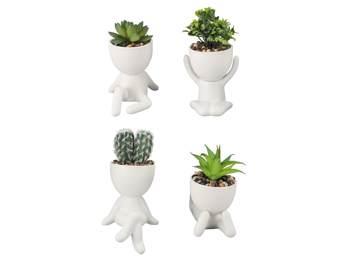 Vaso De Suculenta Artificial Humano Cute Cerâmica Plástica Decoração 4pcs