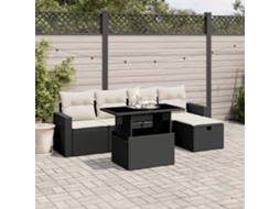 Vidaxl 6 Pcs Conjunto Sofás De Jardim C/ Almofadões Vime Pe Preto