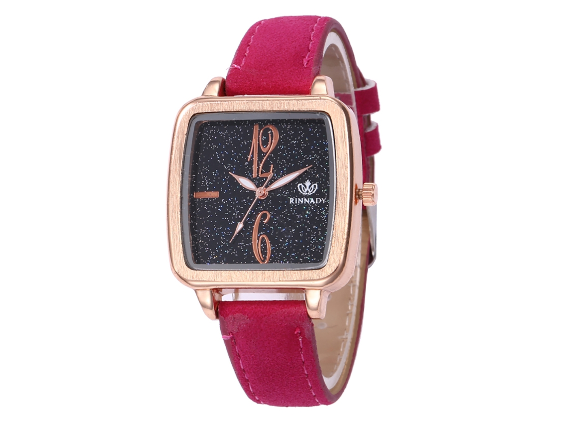 Relógio de Quartzo com Pulseira de Couro Estilo Simples Quadrado Decoração Mão Vermelho Rosa
