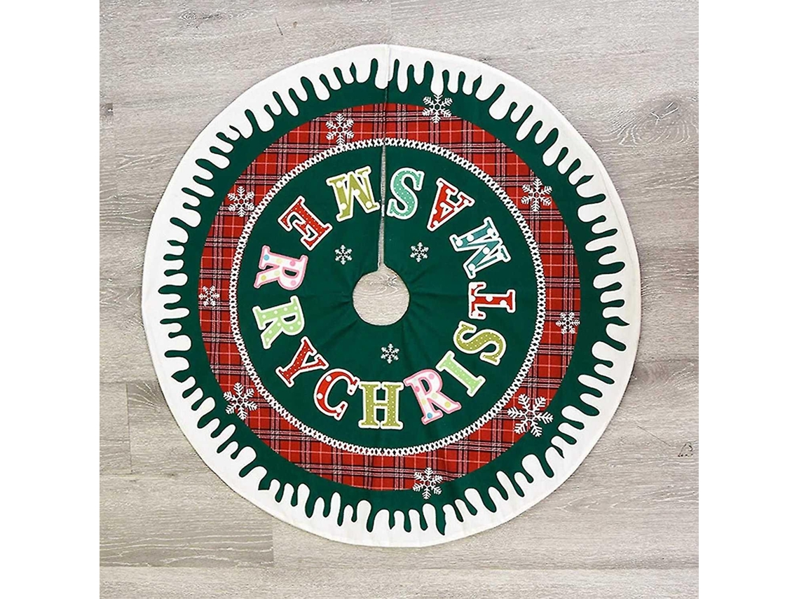 Saia Para Árvore De Natal De 91 Cm (36 Polegadas) - Tapete/cobertor/base Para Árvore De Natal Com Estampa De Floco De Neve E Letras Verdes.