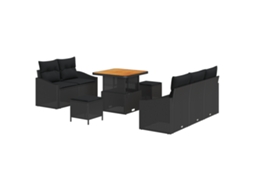 Conjunto 8 Sofá De Jardim Vidaxl Preto Vime Pe (178 X 62 X 85 Cm)
