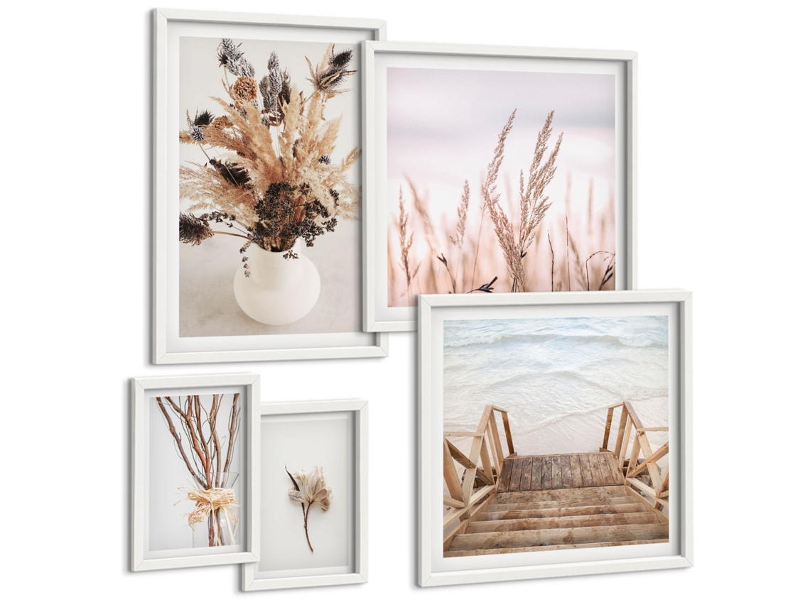 Pinturas Murais Modernas Arte Linear Com Taça De Champanhe Moldura Branca Quadros Para O Escritório Espelharte (conjunto De 5 Imagens)