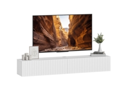 Móvel Tv Suspendu 140cm, Móvel Tv Pour Téléviseur 72 Pouces, 2 Portes Rabattables, 140x25x22cm, Branco