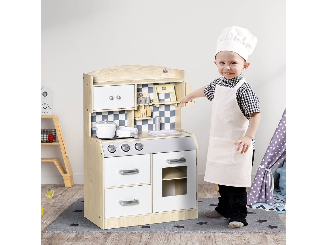 Cozinha de Brinquedo Realista com Telefone em Madeira para