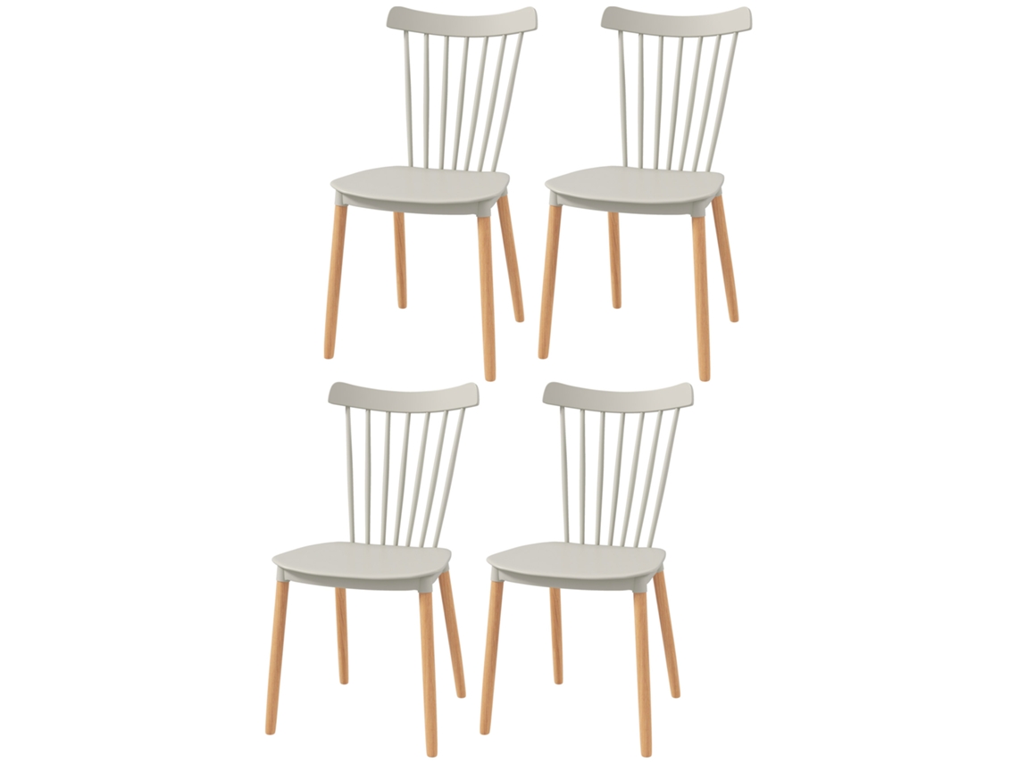 Cadeiras Estilo Nórdico Cinza Claro 43x52,5x83cm conjunto 4, Encosto Alto, Pés Faia S/MARCA