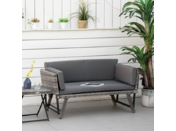 Sofá Externo De 2 Assentos Em Rattan Cinza Com Almofada E Braços Retráteis - 129x63x67cm