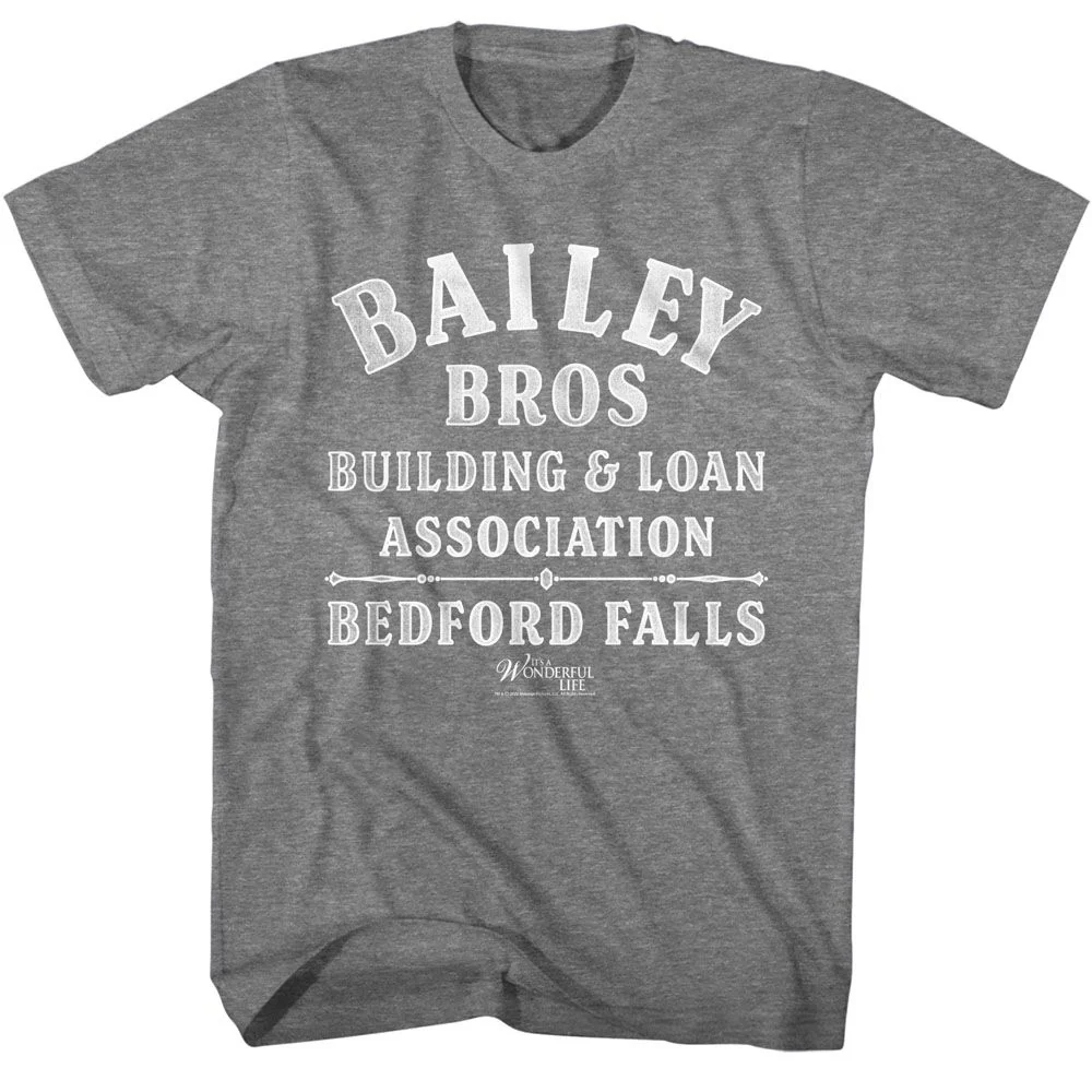 Rockinstone Its A Wonderful Life Bailey Bros Solid Graphite Adult T-shirt Size:l