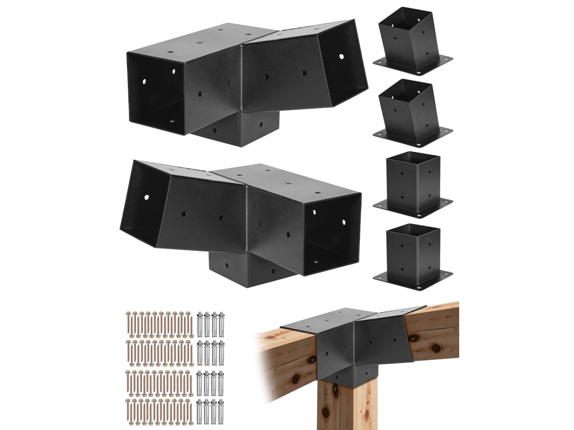 Kit De Suportes Inclinados Para Pérgula 10 X 10 Cm 3 Vias 6 Unidades Preto Vevor