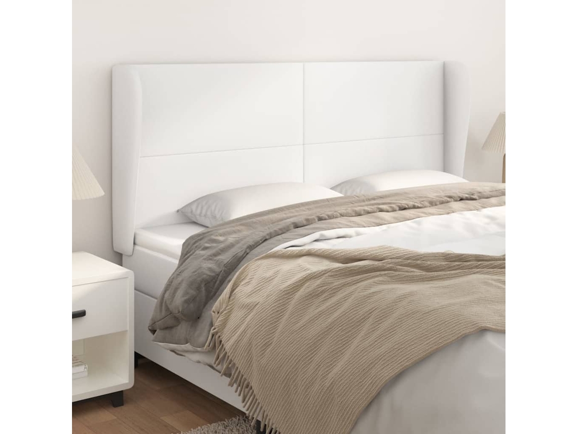 Vidaxl Cabeceira Cama C/ Abas Couro Artificial 183x23x118/128cm Branco