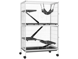 Gaiola para roedores com 4 andares, rampas, rede, bandeja removível, rodas 80x52x128cm Branco Preto S/MARCA