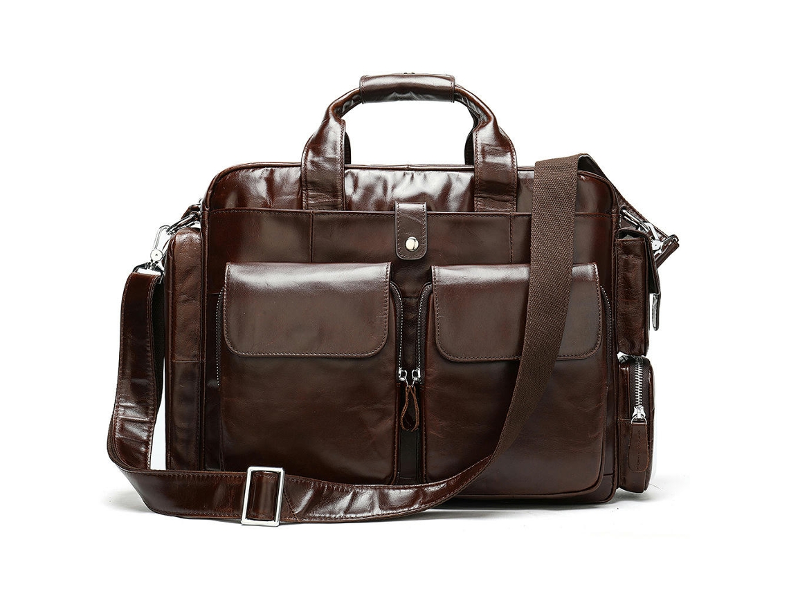 Pasta para Homens Couro Cera de Óleo Negócios Portátil Bolsa Grande Ombro Saco de Trabalho-Café