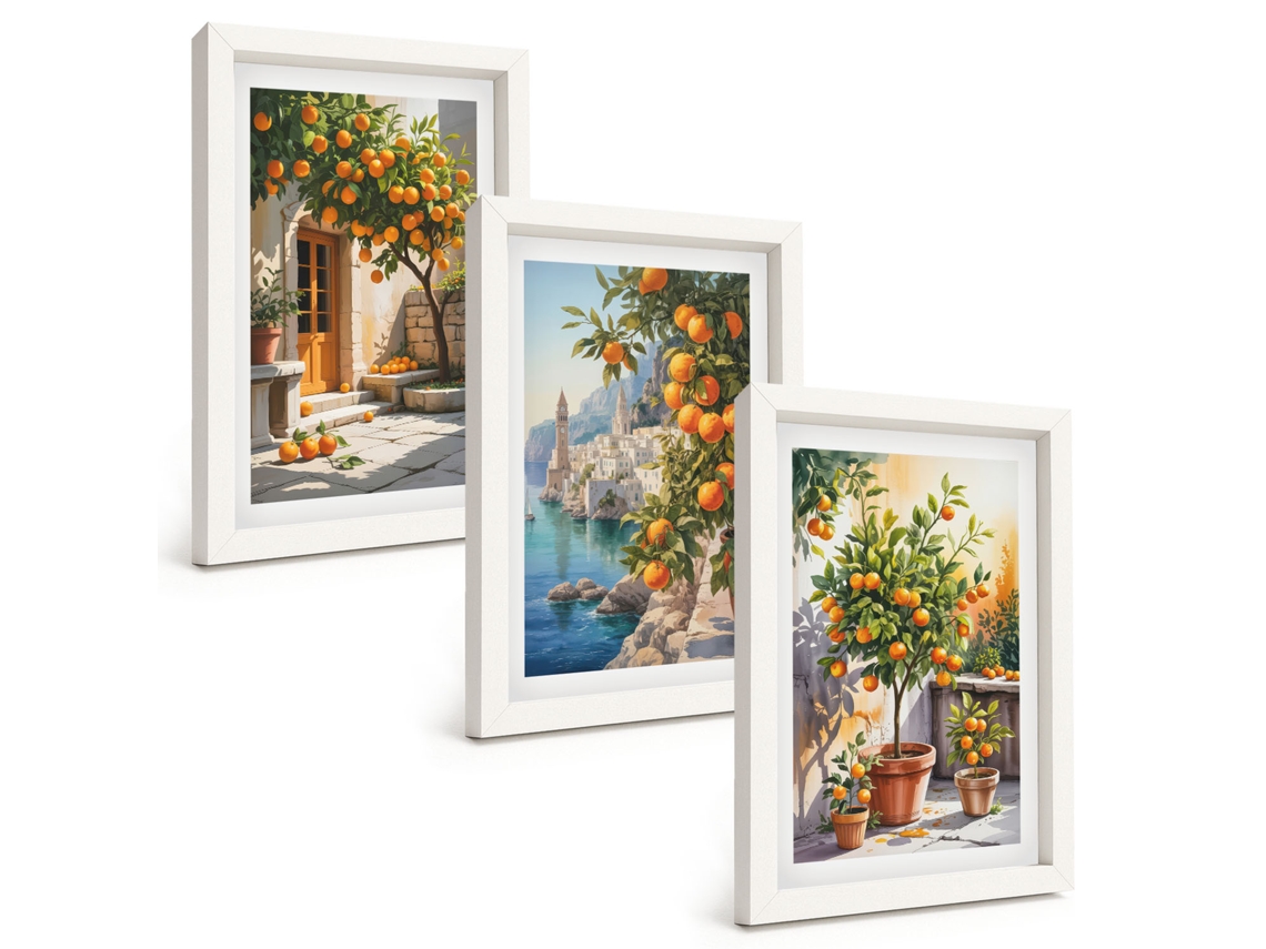 Galeria De Pinturas Murais Paisagens Cítricas Pintadas Moldura Branca Fotos Para O Corredor Espelharte (3 Peças 20x30 Cm)