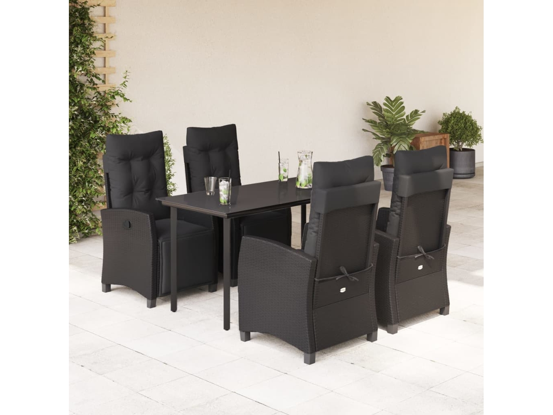 Vidaxl 5 Pcs Conjunto De Jantar P/ Jardim C/ Almofadões Vime Pe Preto