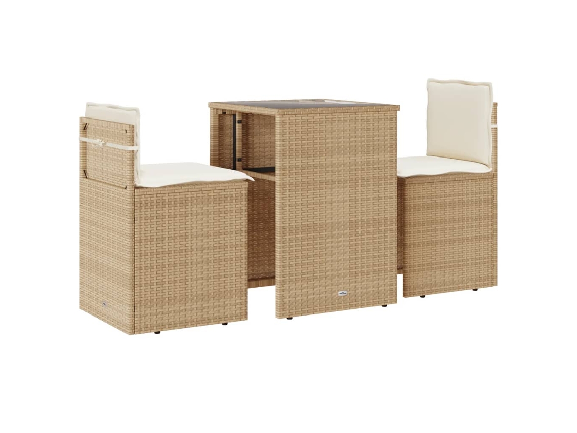 3 Pcs Conjunto Bistrô com Almofadões Vime Pe Bege MAISON EXCLUSIVE