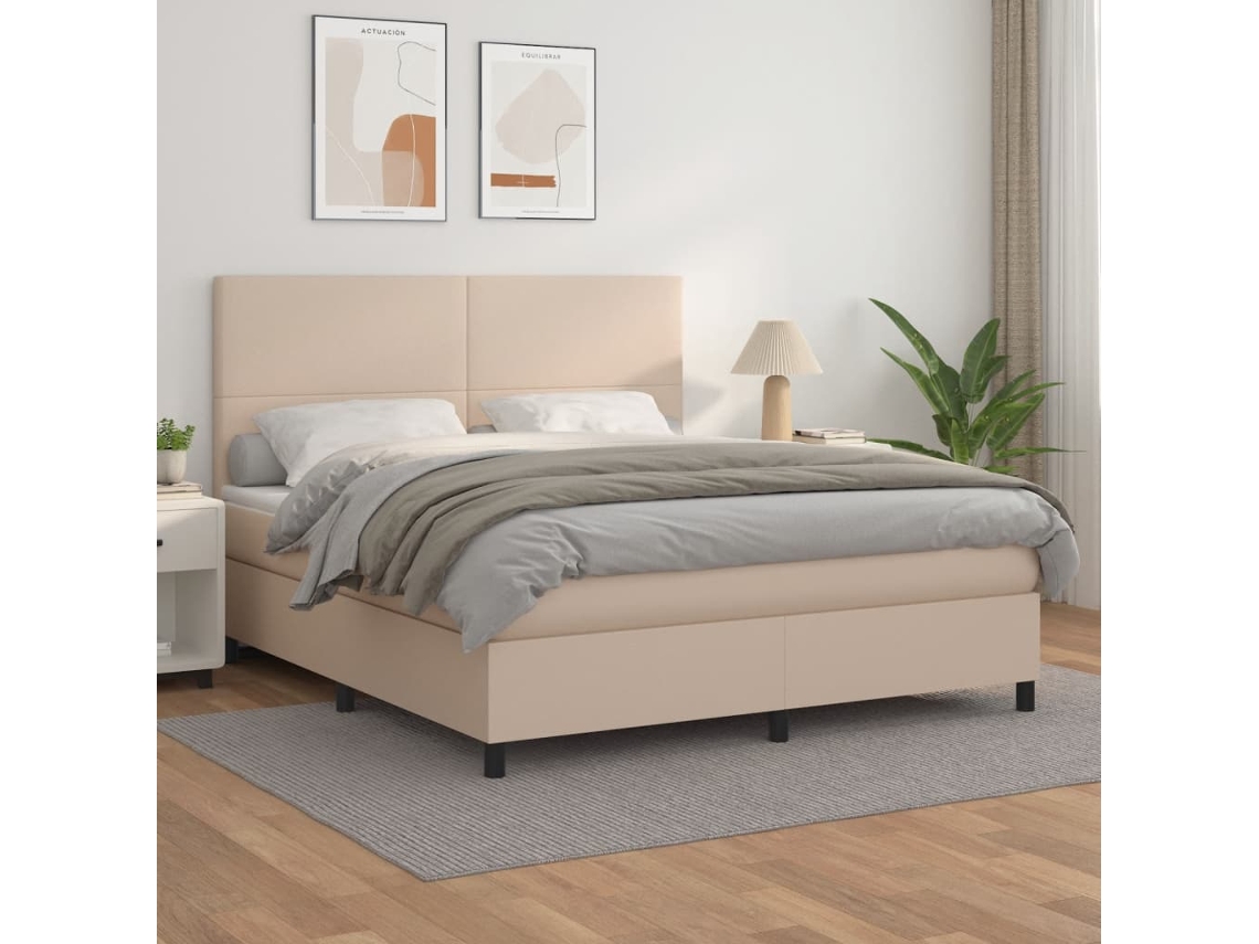 Vidaxl Cama Com Molas/colchão 180x200 Cm Couro Artificial Cappuccino