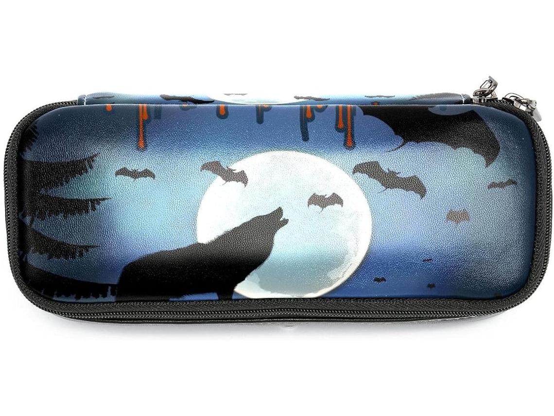 Estojo De Lápis Halloween Com Lobo Uivando E Luar, Grande Capacidade Marcadores, Organizador Escola