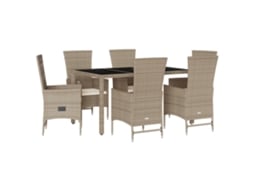 Conjunto de 7 Jantar para Jardim com Almofadões Vime Pe Bege MAISON EXCLUSIVE