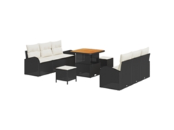 Conjunto 9 Conjunto De Móveis De Jardim Vidaxl Preto Vime Pe (179 X 62 X 85 Cm)
