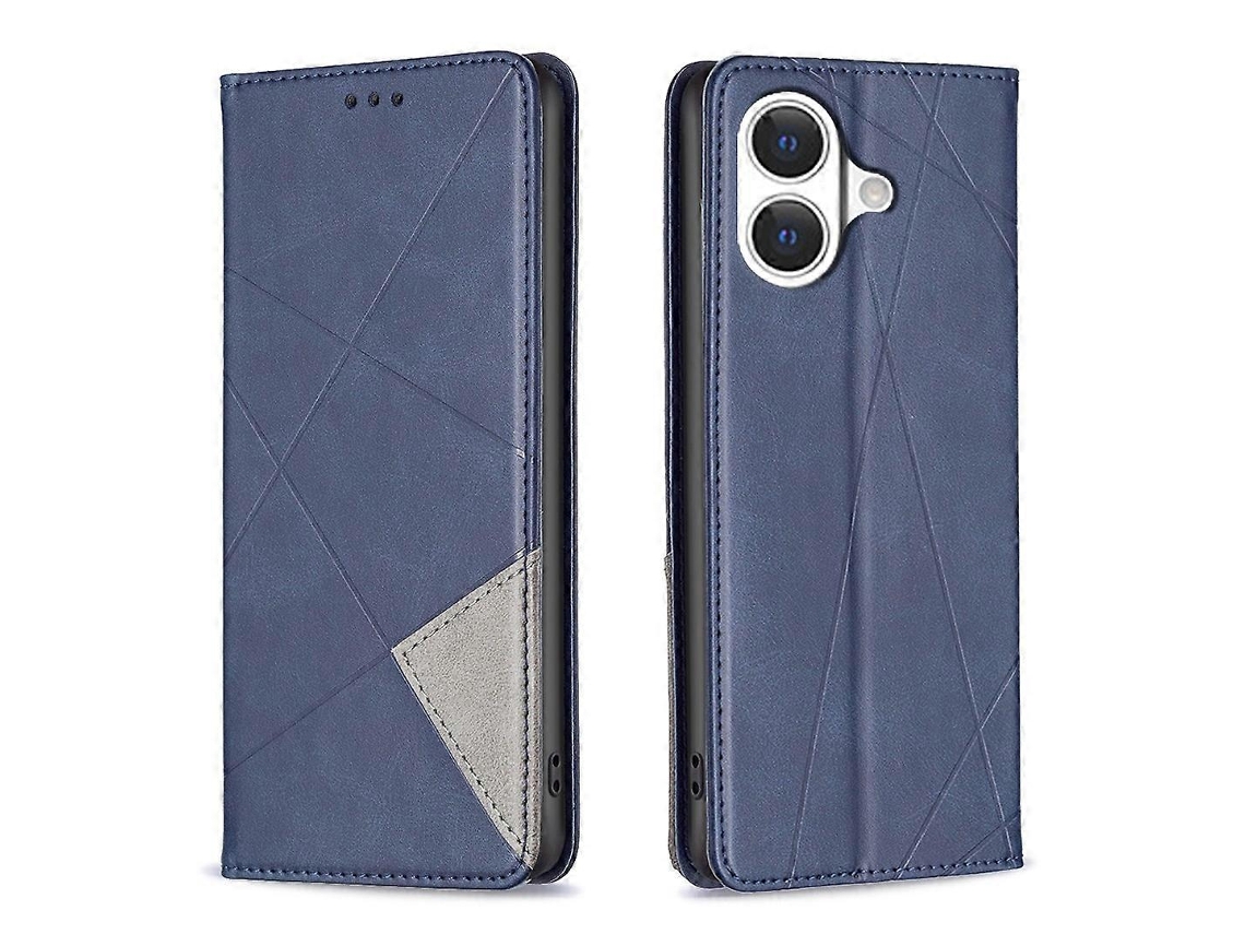 Capa Para Iphone 17 Com Compartimentos Para Cartões, Design Geométrico Em Couro Sintético - Lingling Azul