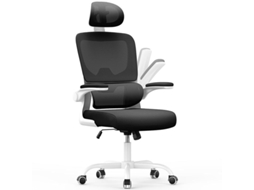 Cadeira de Escritório Operativa Ergonómica RACINGREAT com Suporte Lombar e 3D Apoio Braços Dobrável - Cadeira giratória 360 - Preto branco
